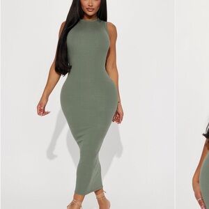 Fashion Nova Adria Ribbed Maxi Dress
Olive Green Backless Dress